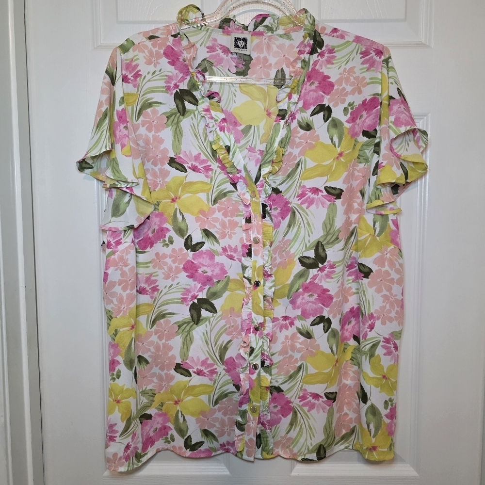 Anne Klein Floral Blouse Sz 2X